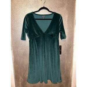 ModCloth Mod Velvet Corduroy Y2K Skater Empire Waist Short Sleeve Dress